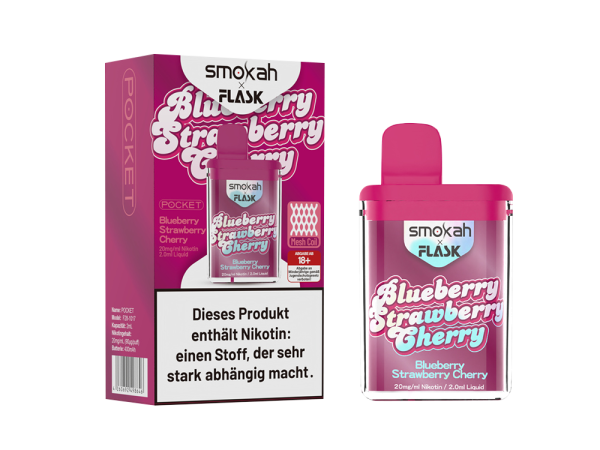 Smokah x Flask - Pocket Einweg E-Zigarette - Blueberry Strawberry Cherry 